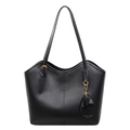 Borsa tote classica in pelle nera con scritte dorate e dettaglio nappina per donna - Nero