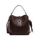 Borsa a secchiello marrone in pelle con grana litchi e tracolla regolabile per donna - Marrone