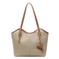 Borsa tote retrò in pelle beige e marrone con ciondolo a elefante e tracolla sottile - Cachi