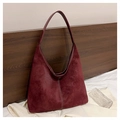 Bolso tote burdeos de gran capacidad en gamuza con costuras blancas en contraste - Rojo