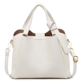 Bolso tipo cubo blanco con textura de cuero lichi, herrajes dorados y nudo decorativo - Blanco Roto