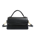 Retro black leather crossbody bag with top handle and minimalist embossed logo - Black