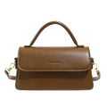 Vintage brown leather crossbody bag with top handle and gold hardware in caramel finish - Brown