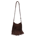 Borsa a tracolla bohémien in camoscio marrone con frange vintage e cerniera - Cuoio