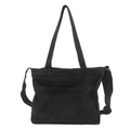 Schwarze Canvas-Tragetasche mit verstellbarem Schultergurt und großer Vordertasche im Korea-Stil - Schwarz