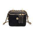 Black quilted suede shoulder bag with gold chain and camellia flower detail - Small Black