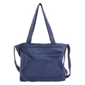 Minimalistische dunkelblaue Canvas-Einkaufstasche mit Umhängeriemen und großer Vordertasche - Blau