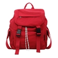Bright red lightweight nylon backpack with black buckles and drawstring detail - Red