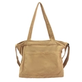 Khaki washed canvas tote bag with adjustable shoulder strap and front pocket - Khaki