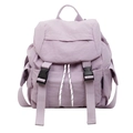 Light purple drawstring backpack in pleated nylon fabric with black buckle closures - Purple