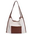 Canvas and brown leather tote bag with bucket shape for daily casual fashion use - Brown