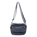 Blue washed denim crossbody phone bag with adjustable strap and multiple compartments - Vintage Blue