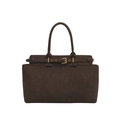Bolso tote minimalista de ante marrón con elegante hebilla dorada y asa de arco - Marrón