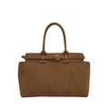 Bolso tote vintage de cuero marrón mate con gran capacidad y elegante hebilla dorada fina - Marrón