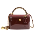 Mini borsa fotografica in pelle verniciata bordeaux con rosa dorata e catena - Borgogna