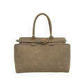 Bolso tote grande color topo con correa ajustable y hebilla dorada elegante - Caqui