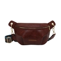 Retro burgunderfarbene Crossbody-Tasche aus Kunstleder mit ethnischem Gurt - Braun