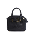 Mini sac cabas noir vintage en cuir brillant avec boucle dorée et pieds en métal - Mini Pochette Charme-Noir