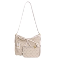 Ensemble cabas et pochette blanc cassé avec motif vintage et nœud coulissant - Blanc Cassé