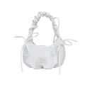 Sac sous le bras à carreaux blanc et gris avec poignée plissée et rubans - Blanc