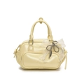 Borsa a mano Boston giallo crema alla moda con fiocco in rete e pelle PU morbida - Con Ciondolo / Giallo