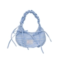 Sac à bandoulière à carreaux bleu et blanc avec poignée froncée et nœuds latéraux - Bleu