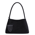 Bolso de ante negro minimalista bajo el brazo con correas largas y borla decorativa - Negro