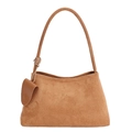 Bolso de hombro minimalista de ante sintético marrón con bolsa pequeña colgante - Marrón