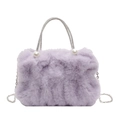 Sac bandoulière en fausse fourrure lilas avec anse diamantée et détails en perles - Violet