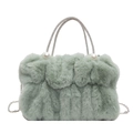 Sac à main plissé en peluche vert menthe avec poignées en perles et chaîne argentée - Vert