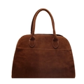 British style dark brown suede tote bag featuring a spacious semi-circular retro design - Large / Brown