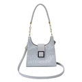 Elegante bolso gris plateado con textura de serpiente y correa de cadena y hebilla imán - Plateado