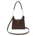 Sac carré marron foncé avec texture serpent et système de double bandoulière - Marron