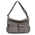Graue Messenger-Tasche aus Canvas für Herren mit zwei Vordertaschen und Gurt - Grau