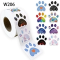 Roll of 8 assorted paw print stickers with rainbow and starry patterns for decoration - 2.5cm/500pcs