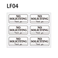 Bogen mit 6 schwarz-weißen No Soliciting Aufklebern mit Thank You Höflichkeitstext - 1.7*3.5cm