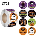 Halloween-Stickerrolle mit 8 Motiven wie Kürbissen, Fledermäusen und Gespenstern - 500 Aufkleber / Halloween Thema Muster (CT21) / 2.5cm