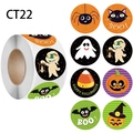 500pcs Halloween sticker roll with 8 cartoon designs like pumpkins and ghosts - 2.5cm (CT22)