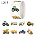 Rollo de pegatinas redondas de camiones de construcción con 8 diseños de excavadora - Serie de Vehículos de Construcción A (L213) / 2,5 cm / 500 pegatinas