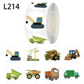 Pegatinas de vehículos de construcción para niños, rollo de 500 etiquetas con camiones de dibujos - Serie de Vehículos de Construcción B (L214) / 2,5 cm / 500 pegatinas