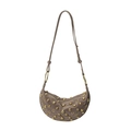 Brown faux suede crescent moon crossbody bag with golden rivet studs and metal hardware - Khaki