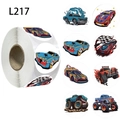 Rolle mit 500 Cartoon-Rennwagen-Aufklebern mit Monster-Trucks für Kinder zur Dekoration - Rennwagen-Serie (L217)