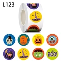 Roll of 500 cartoon Halloween stickers featuring pumpkins and ghosts for kids - Skeleton Black Cat Cartoon Style (L123) / 1 Inch - 2.5 cm