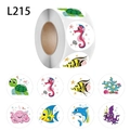 Roll of 8 colorful cartoon marine animal stickers including turtles and dolphins - Marine Animal Style 1 (L215)