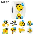 Cartoon bee sticker roll featuring Happy BEE DAY and honey jar illustrations - Bee Honey Pot Pattern (M122) / Diameter 2.5cm