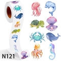 Rotolo di adesivi acquerello animali marini con delfini, tartarughe e creature marine - Tema Animali Marini (N121)