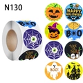 500pcs Halloween sticker roll featuring pumpkins, ghosts and witch cats for kids - N130-25MM