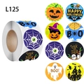 500-count Halloween stickers roll with diverse cartoon pumpkins and festive ghosts - L125-38MM