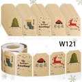 Etichette natalizie in carta kraft con motivi di renne e alberi per pacchi regalo - Modelli Dipinti di Natale (W121) / 300 Pezzi