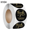 Rotolo di adesivi tondi nero e oro Thank You per confezioni piccole imprese - Stile Testo Oro su Sfondo Nero (H104) / 2,5cm/500 Pezzi